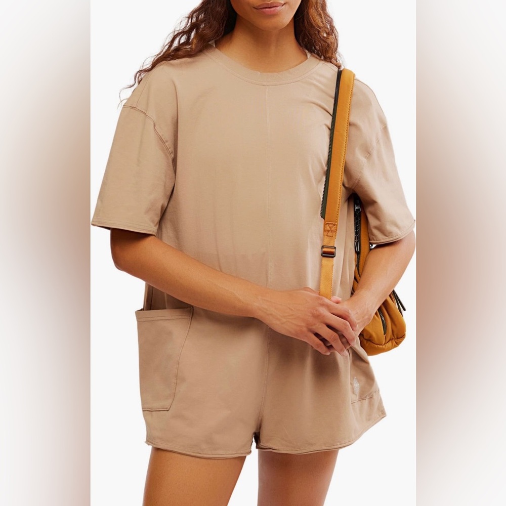 Free People Movement Hot Shot Tee Romper in Mocha Latte